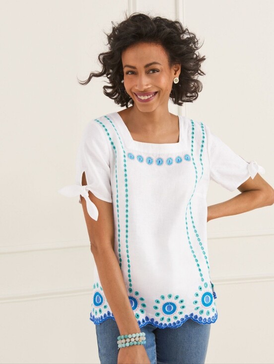 Talbots Tops - Talbots Embroidered Square Neck Top